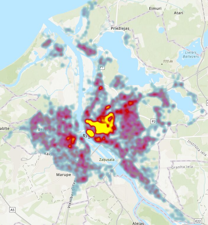 Darbavietu koncentrācijas karte Rīgā