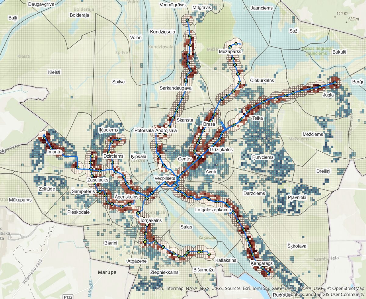 Tramvaju pieturu pieejamība Rīgā